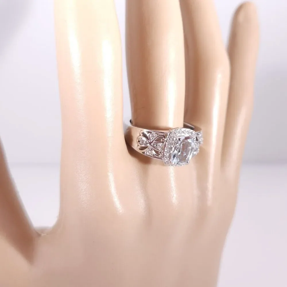 Aquamarine and Zircon Ring 1.1 Carats Size 8